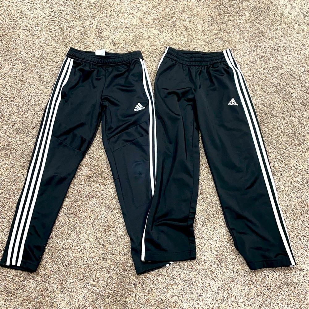 2 pair Adidas track pants Black, and White.  Boys S